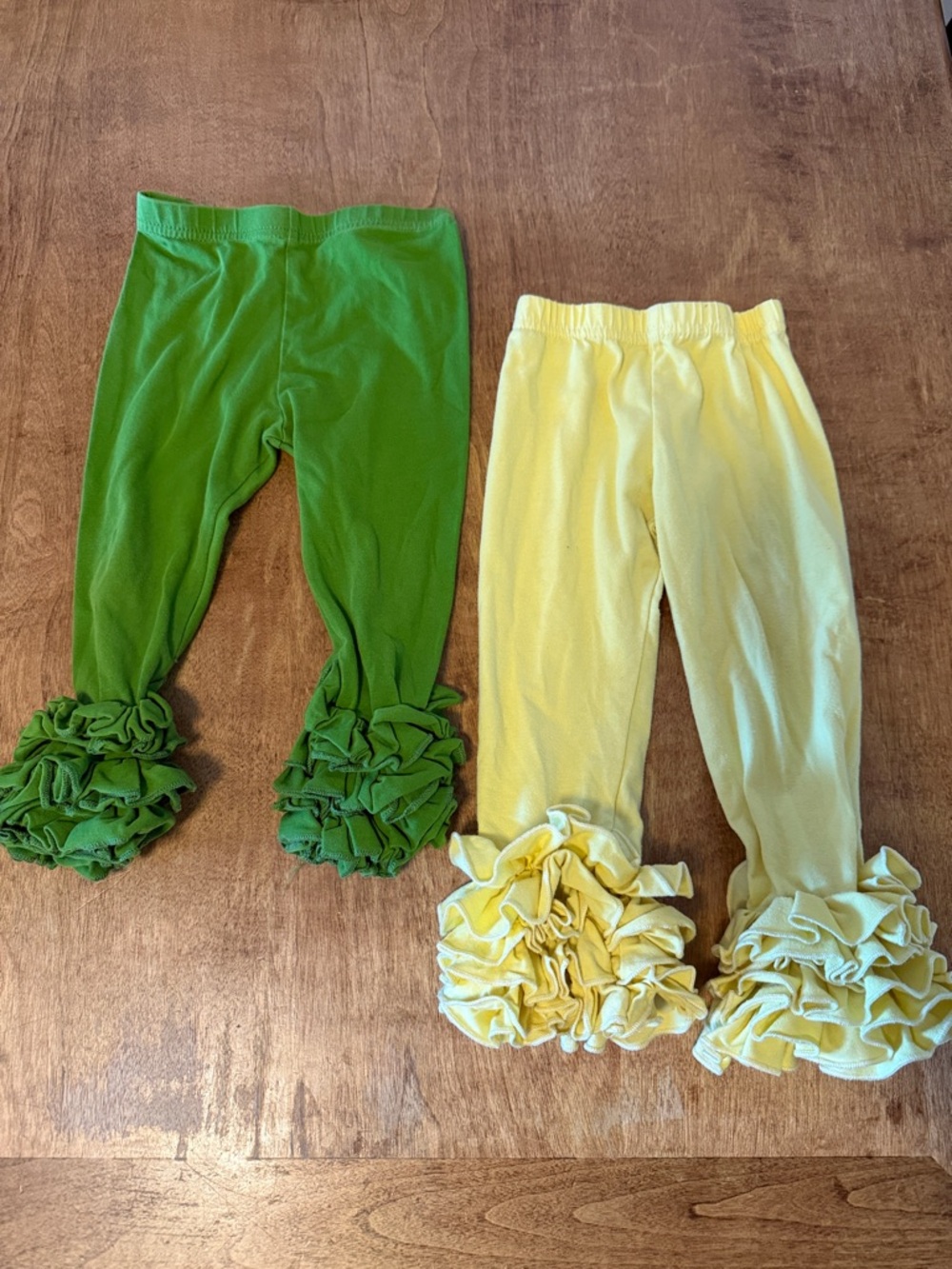 Toddler Girl’s Ruffle Hem Leggings - Green & Yellow
